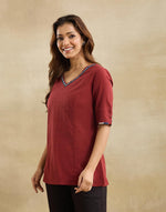Maroon Cotton Short Kurta