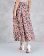 Brown Cotton Floral Midi Skirt