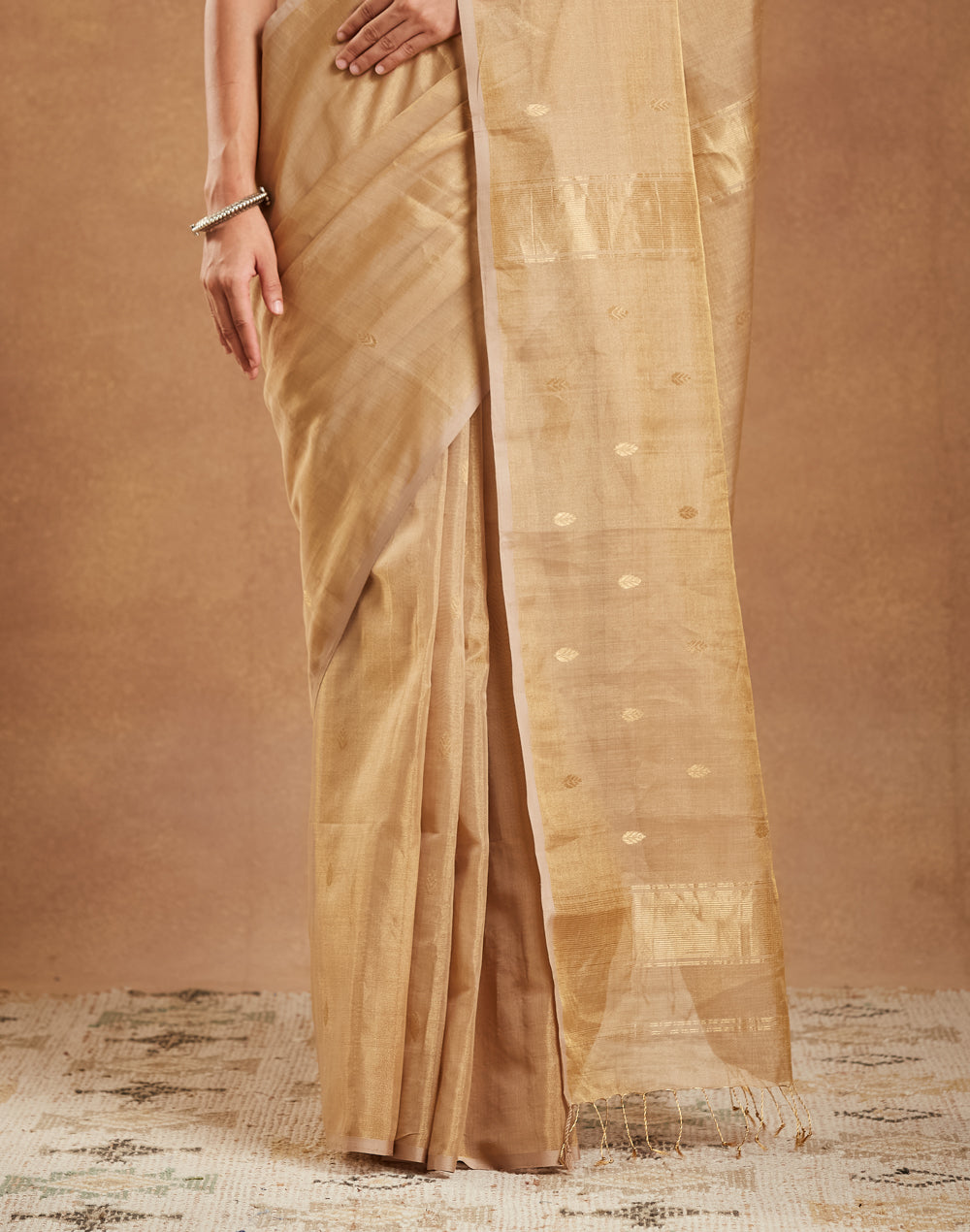 Gold Cotton Blend Maheshwari Sari