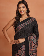 Black Viscose Blend Ajrakh Printed Sari