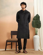Black Viscose Dobby Long Kurta for Men from Fabindia UK