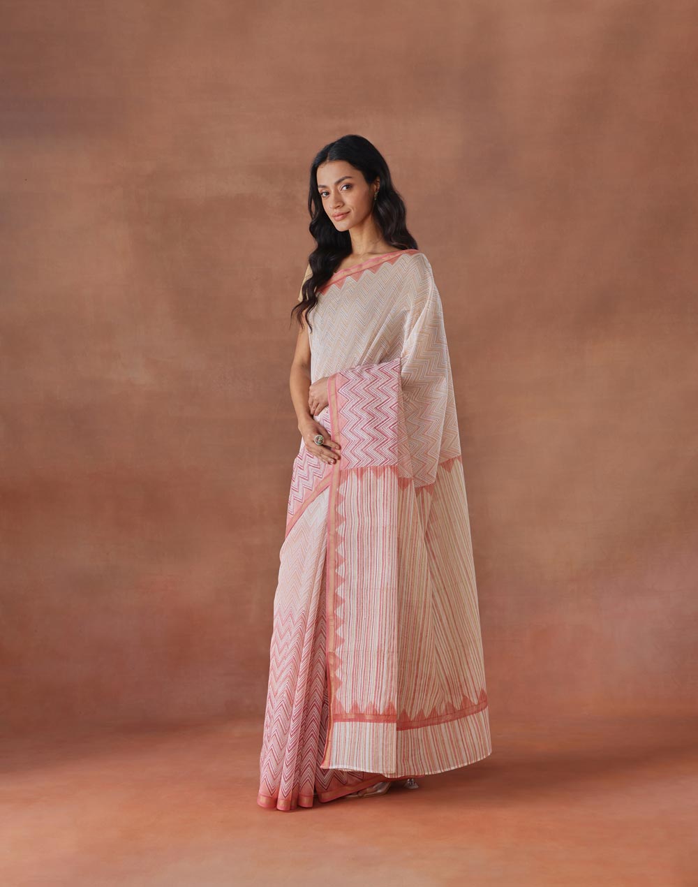 Pink Cotton Silk Hand Block Printed Sari