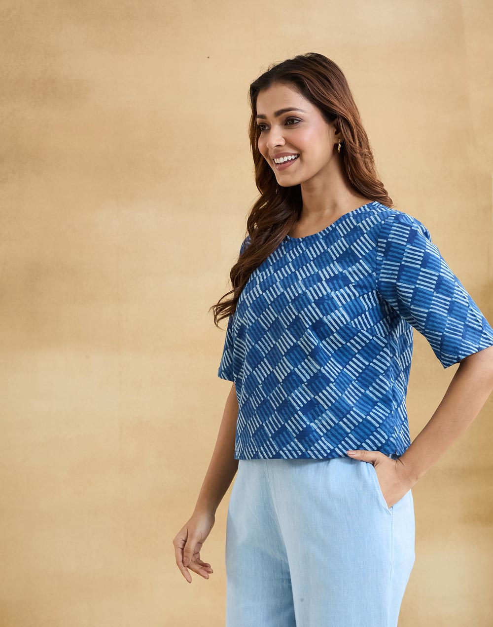 Indigo Cotton Dabu Printed Short Top