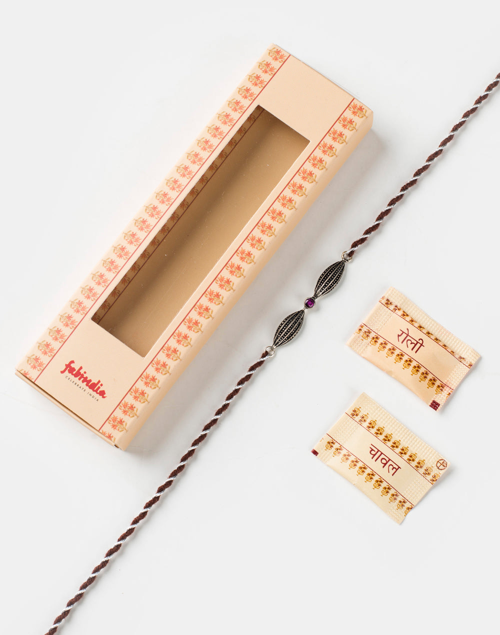 Multi Metal Textured Geometrical Motif Rakhi