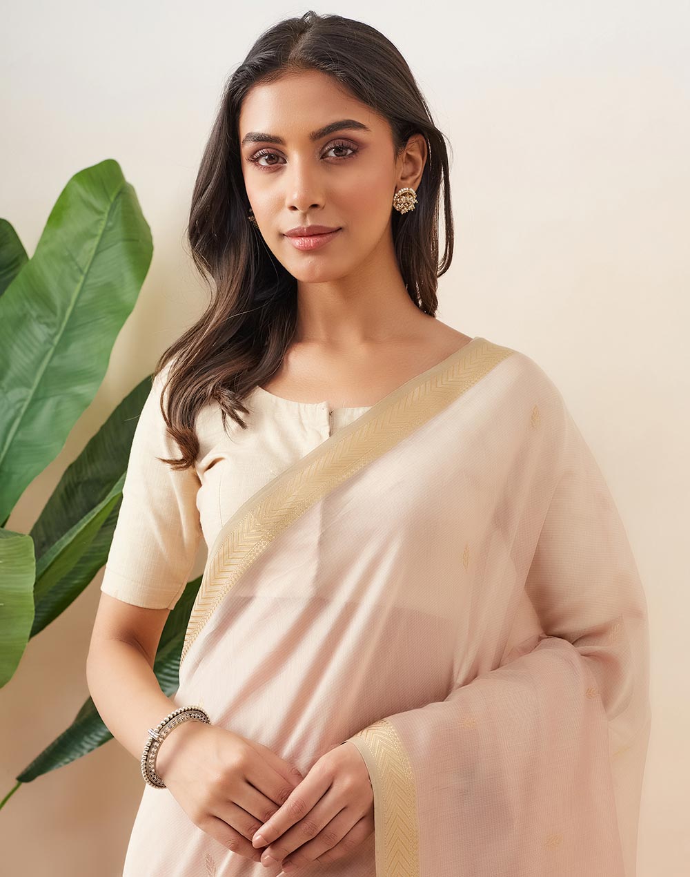 Pink Cotton Silk Blend Maheshwari Sari