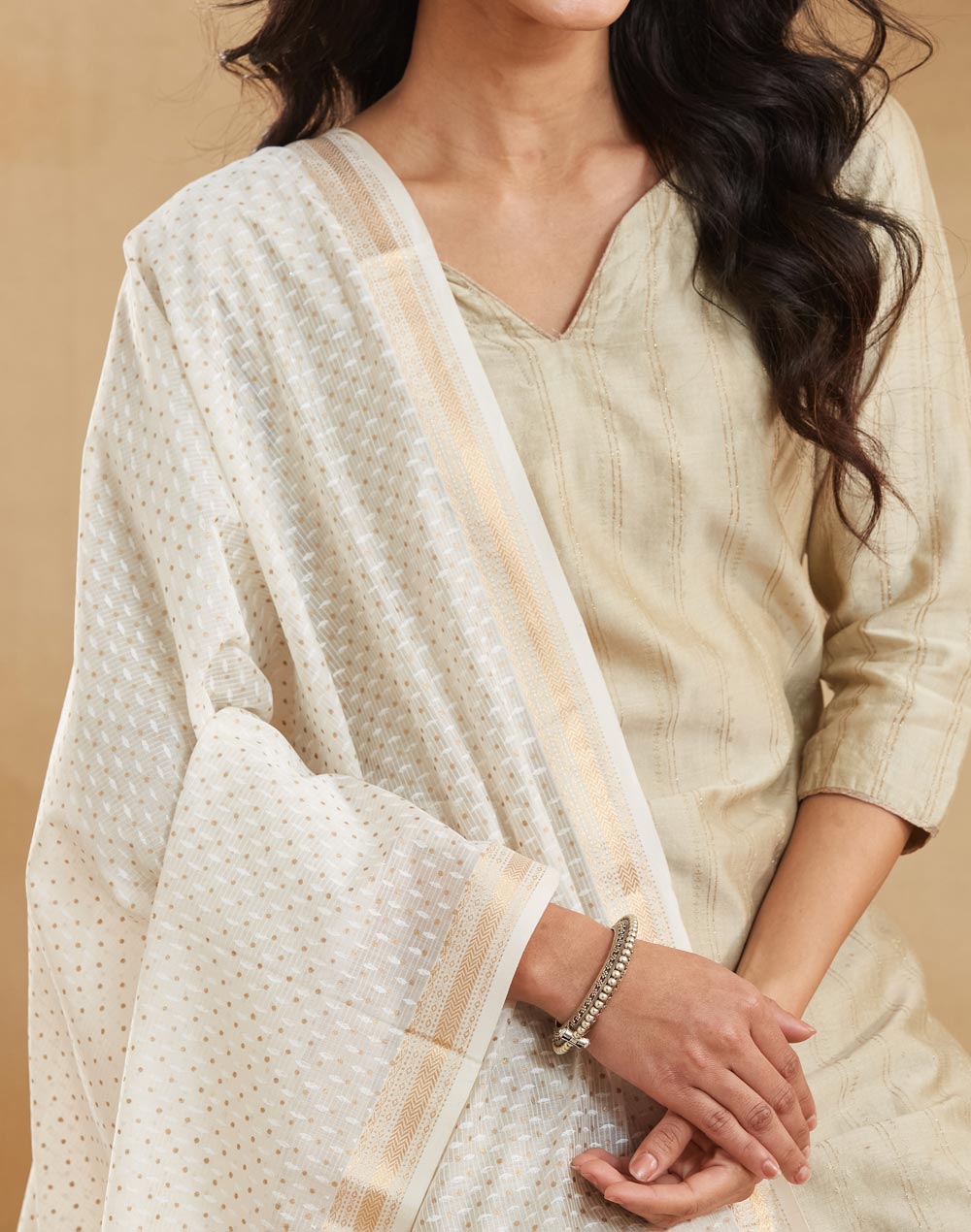 Natural Cotton Silk Blend Hand Block Printed Dupatta