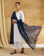 Indigo Cotton Silk Blend Hand Block Print Dupatta