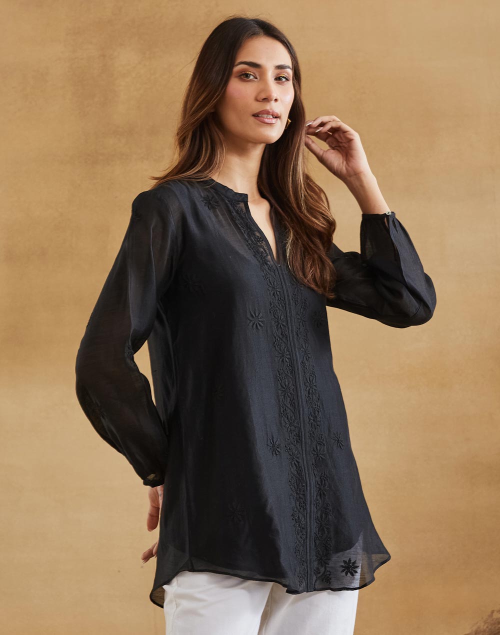 Black Cotton SILK Chikankari Clara Tunic & Slip