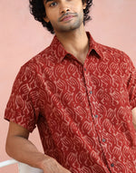 Red Cotton Bagru Print Shirt for Men with a traditional Bagru print