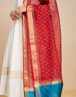 Red Cotton Silk Blend Hand Block Printed Dupatta