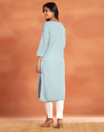 Green Cotton Chikankari Knee Length Kurta