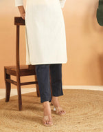 Navy Cotton Striped Casual Tapered Stride Pant