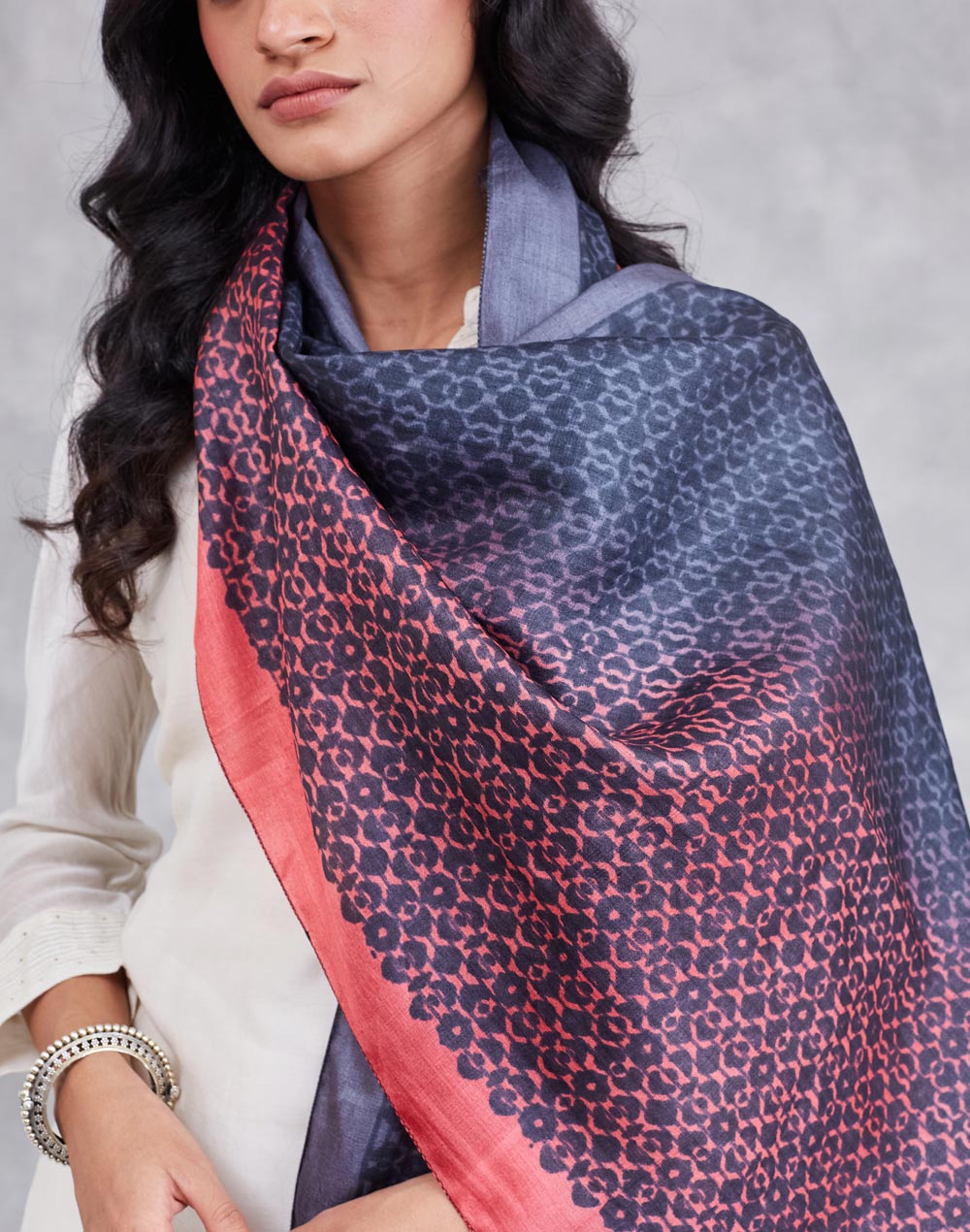 Black Silk Symphony Hand Block Printed Stole