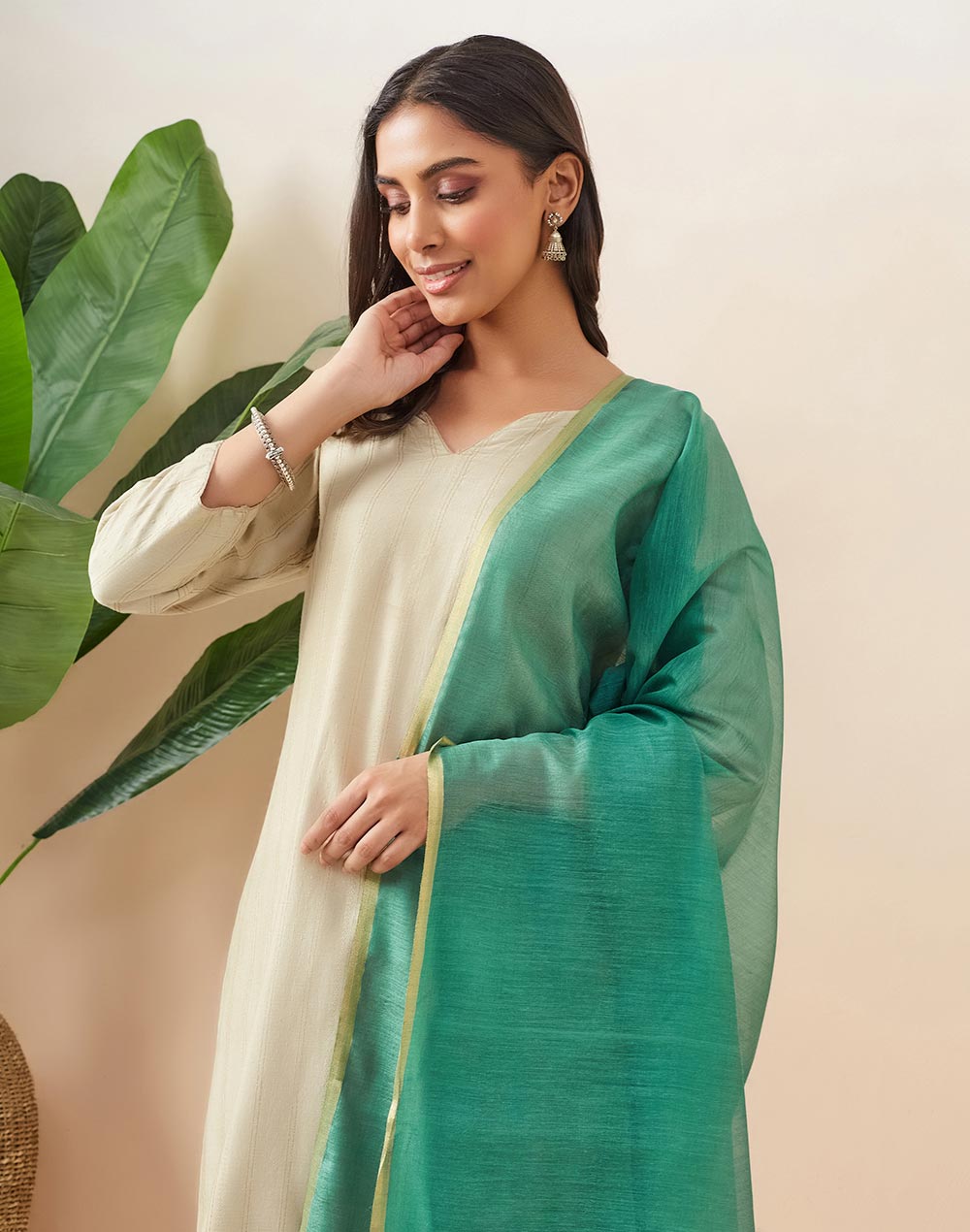 Green Silk Blend Dupatta