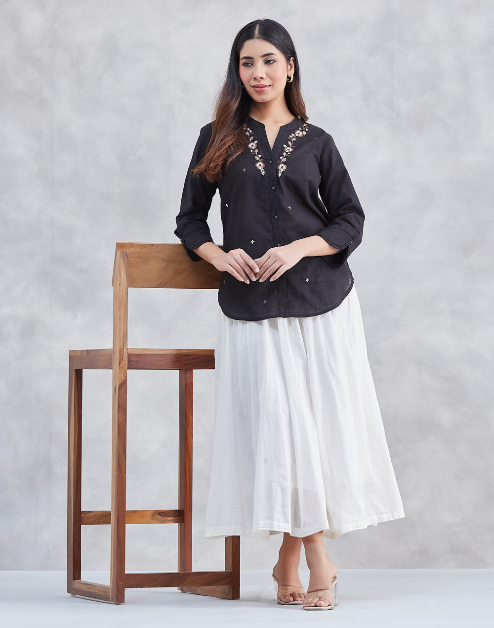 Black Cotton Hand Embroidered Shirt