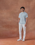 Blue Cotton Hand Block Printed Slim Fit Mid Placket Shirt