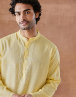Yellow Cotton Chikankari Long Kurta
