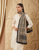 Natural-Black Bagh Print Stole in soft silk