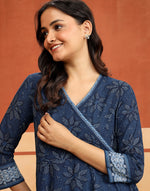 Indigo Cotton Slim Fit Printed Floral Long Kurta
