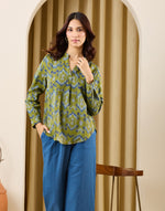 Green-Blue Cotton Indian Tunic for Women from Fabindia UK