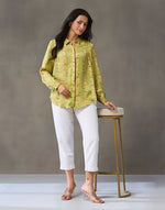 Green Block Print Floral Shirt styled for festive occasions