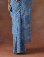 Light Blue Cotton Silk Hand Block Printed Sari
