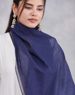 Navy Cotton Silk Blend Hand Woven Stole