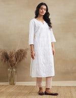 White Cotton Chikankari Long Kurta