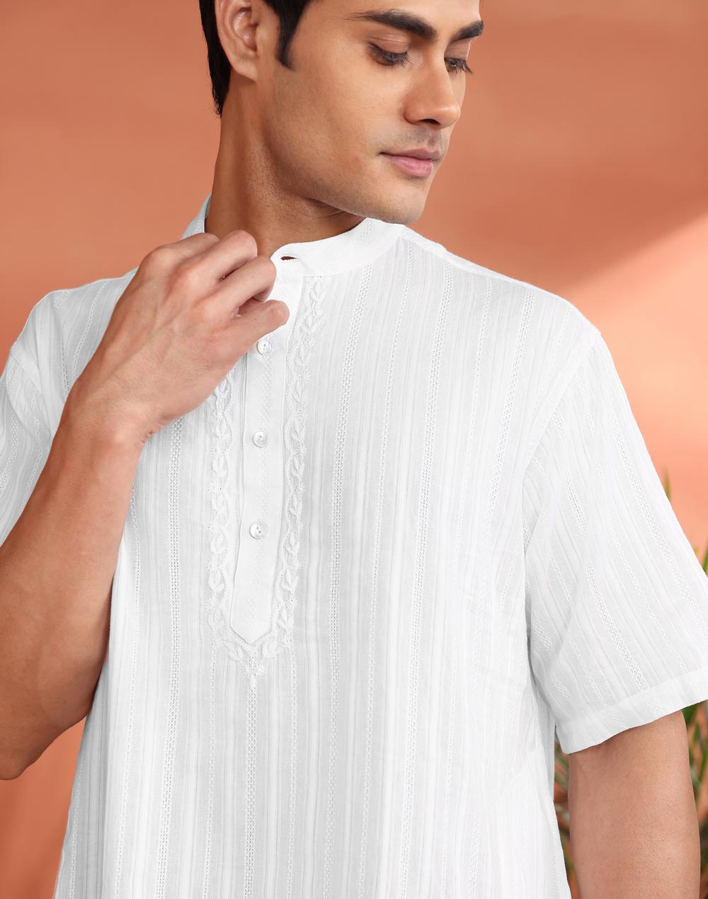 White Cotton Mid Placket Shirt