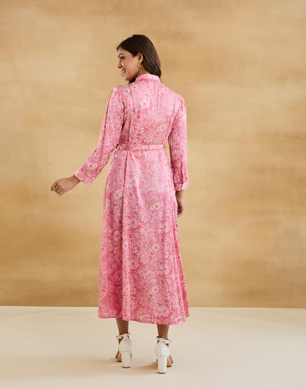 Pink Rayon Blend Hand Block Printed Maxi