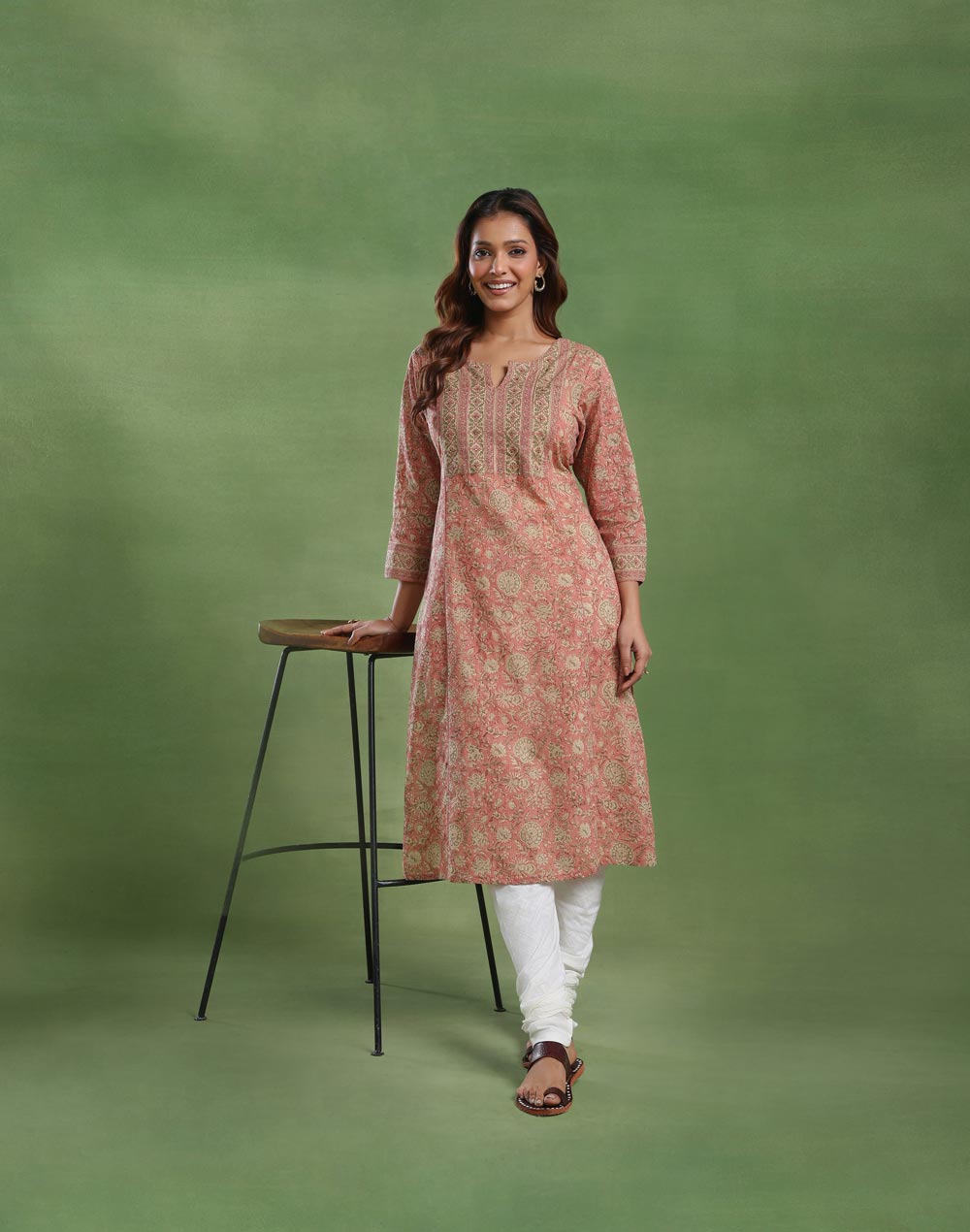 Orange Cotton Long Kurta