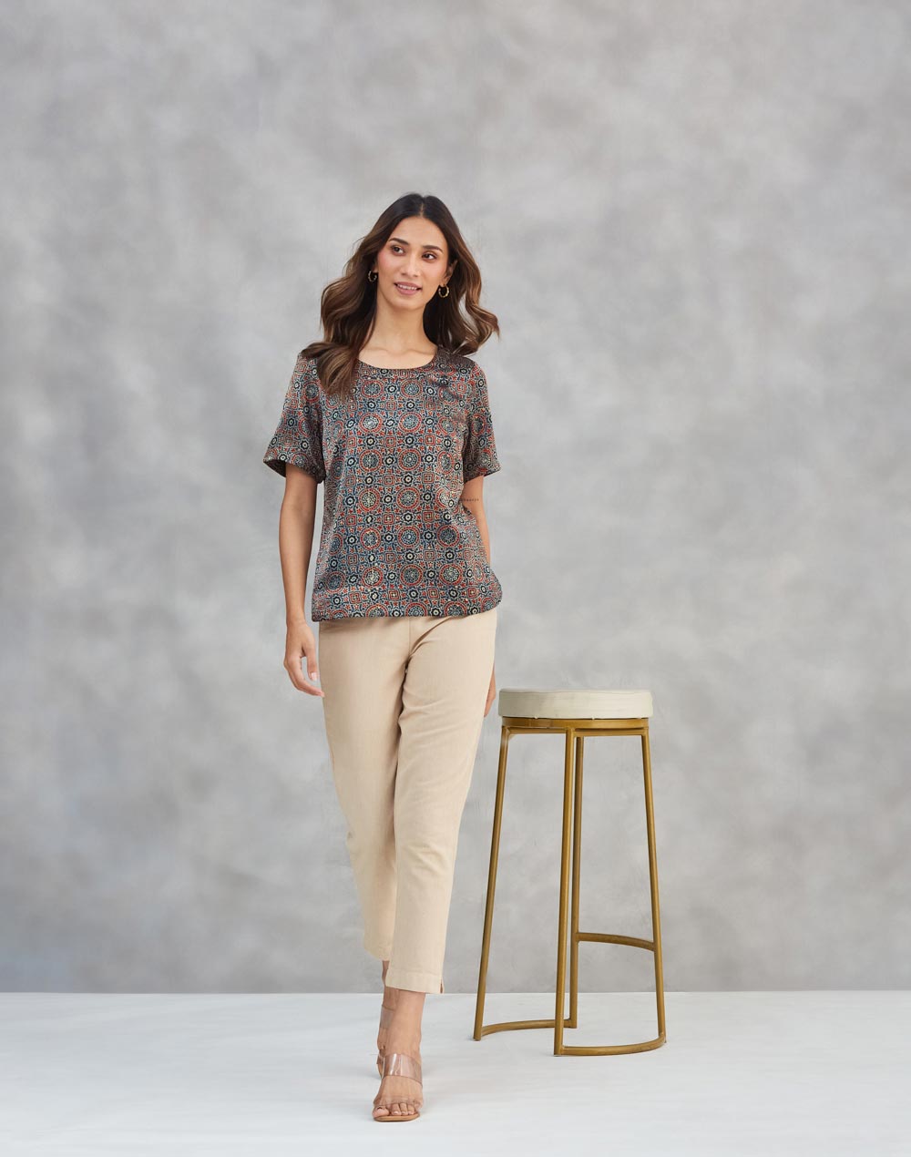 Indigo Cotton Ajrakh Printed Top