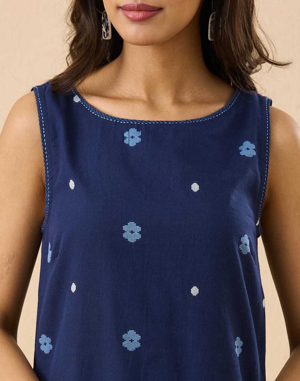 Indigo Cotton Dobby Slim Fit Long Kurta