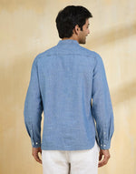 Blue Cotton Slim Fit Mid Placket Shirt