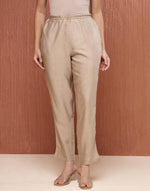 Beige Viscose Silk Woven Ethnic Pant