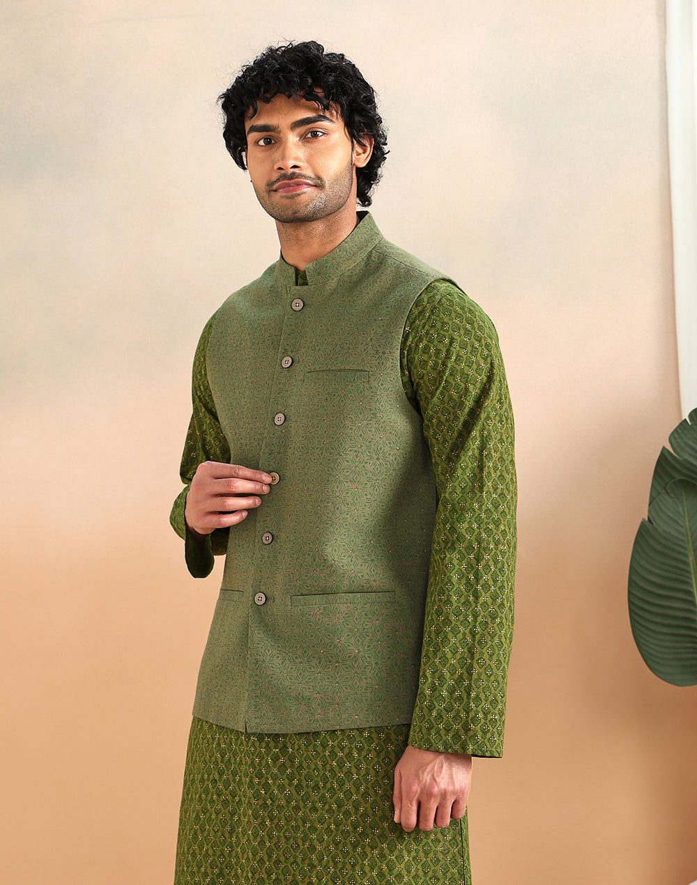 Green Cotton Nehru Jacket