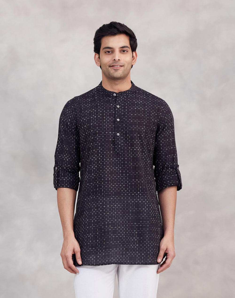 Black Cotton Short Kurta