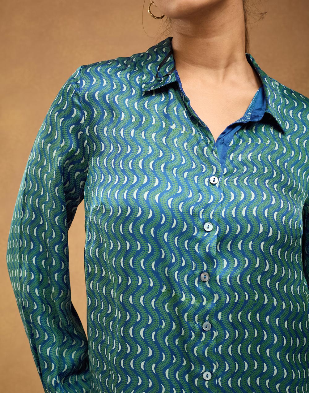 Green Rayon Blend Hand Block Printed Allure Shirt