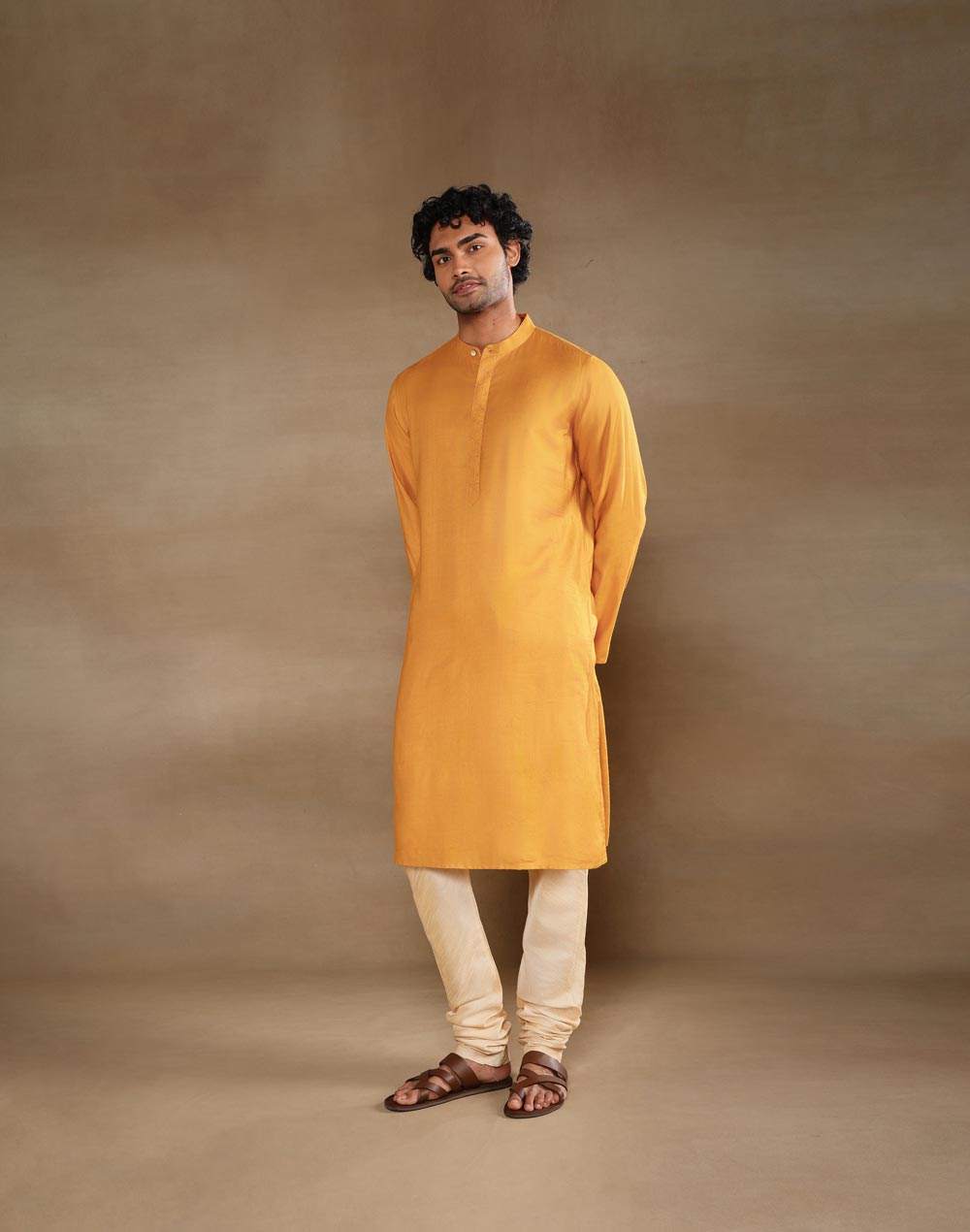 Yellow Viscose Silk Long Kurta