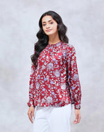 Red Rayon Blend Printed Top