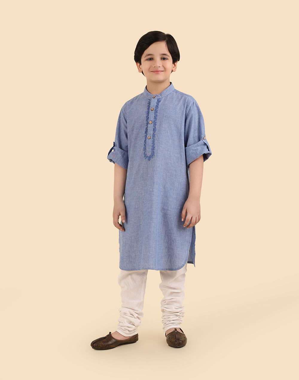 Blue Cotton Chikankari Kurta Long