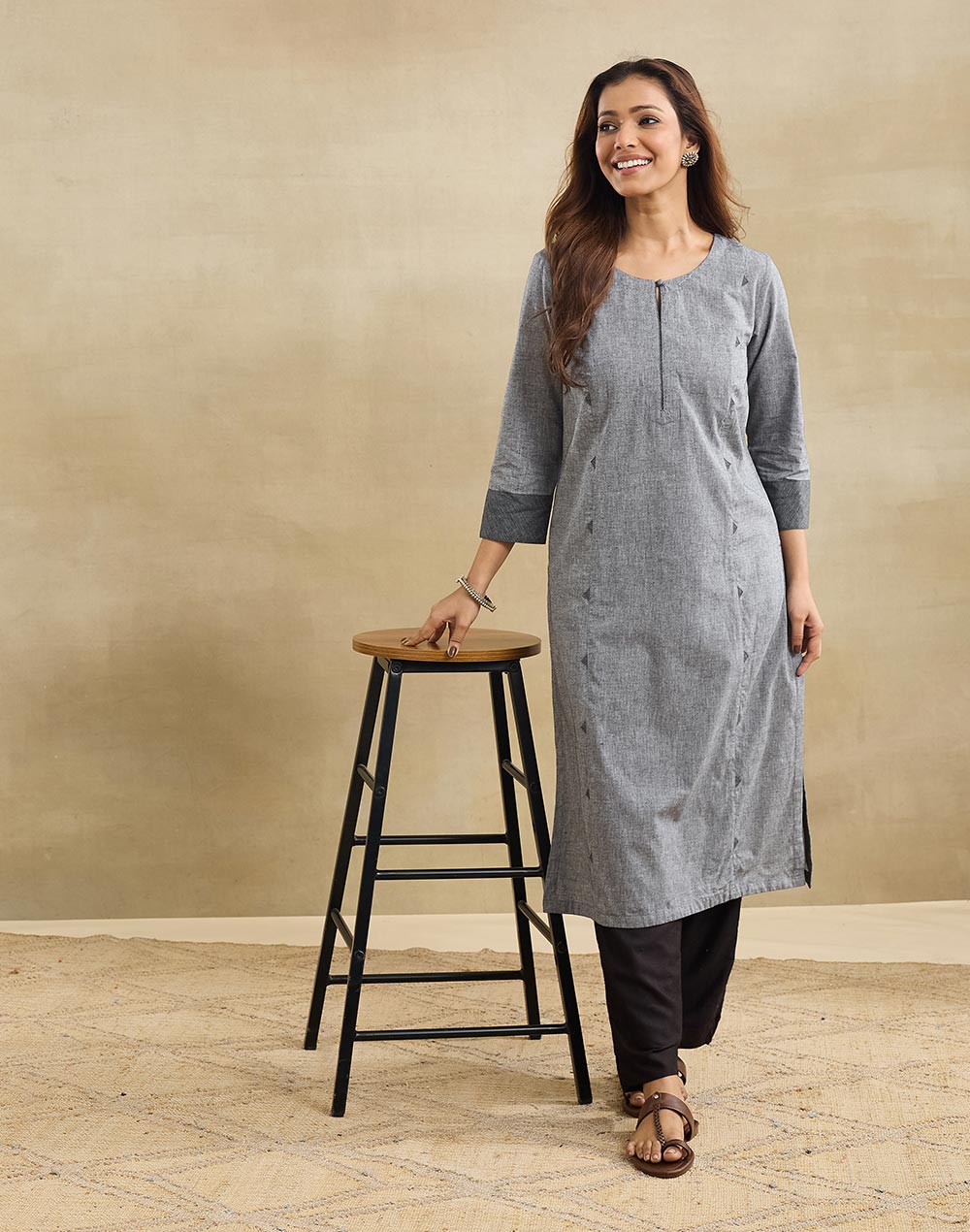 Grey Cotton Long Kurta