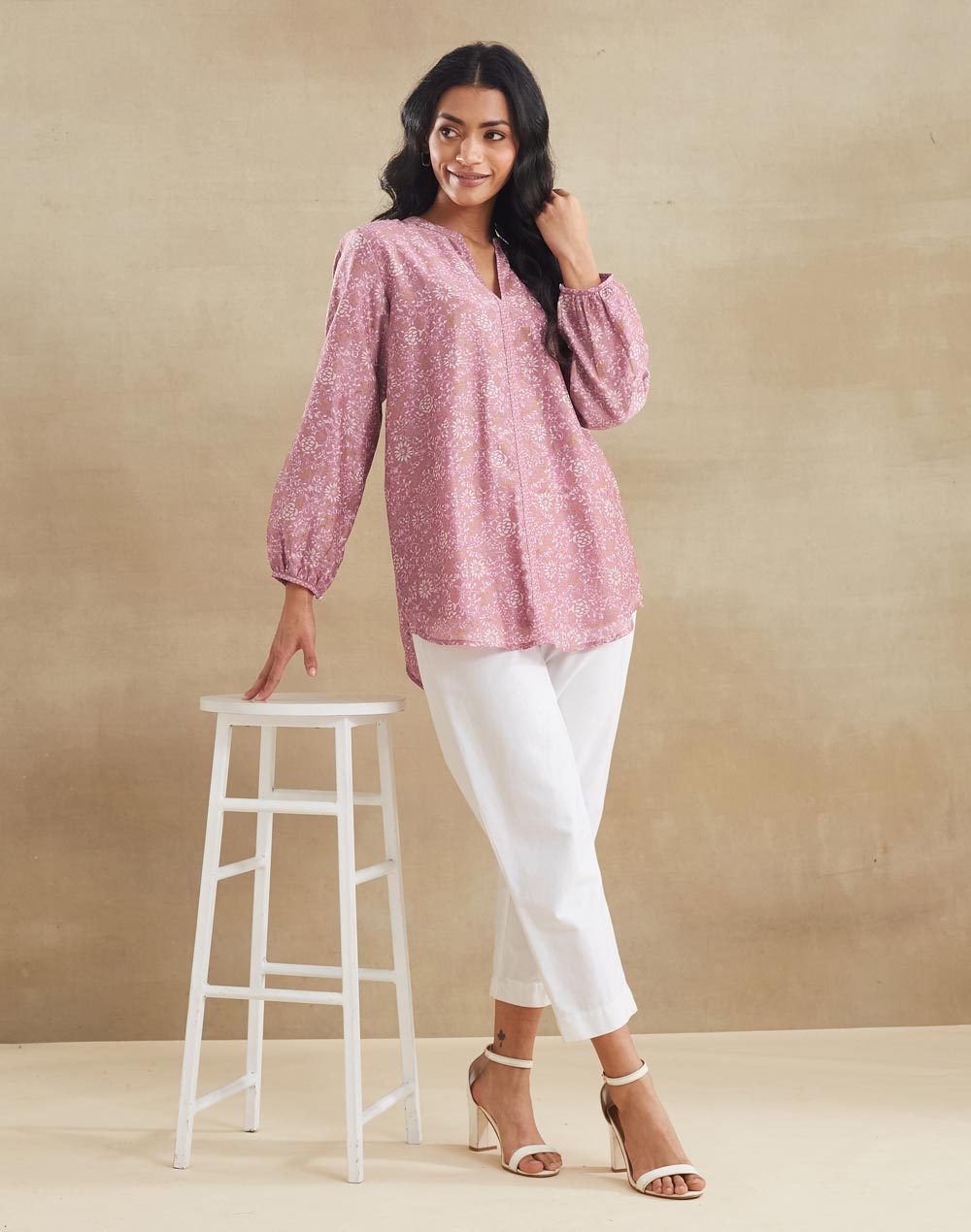 Pink Cotton Silk Hand Block Printed Clara Tunic