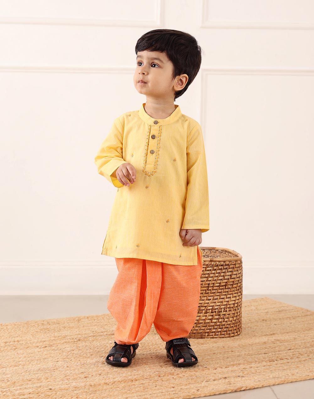 Yellow Cotton 2pc Dhoti Set