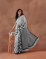 White Cotton Hand Block Printed Sari