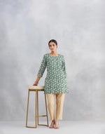 Teal Cotton Hand Block Printed Slim Fit Short Kurta
