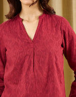 Maroon Cotton Hand Embroidered Indian Tunic for Women with hand-embroidered detailing