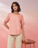 Dusty Pink Viscose Silk Hand Embroidered Top for Women from Fabindia UK