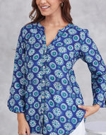 Blue Rayon Blend Hand Block Printed Shirt
