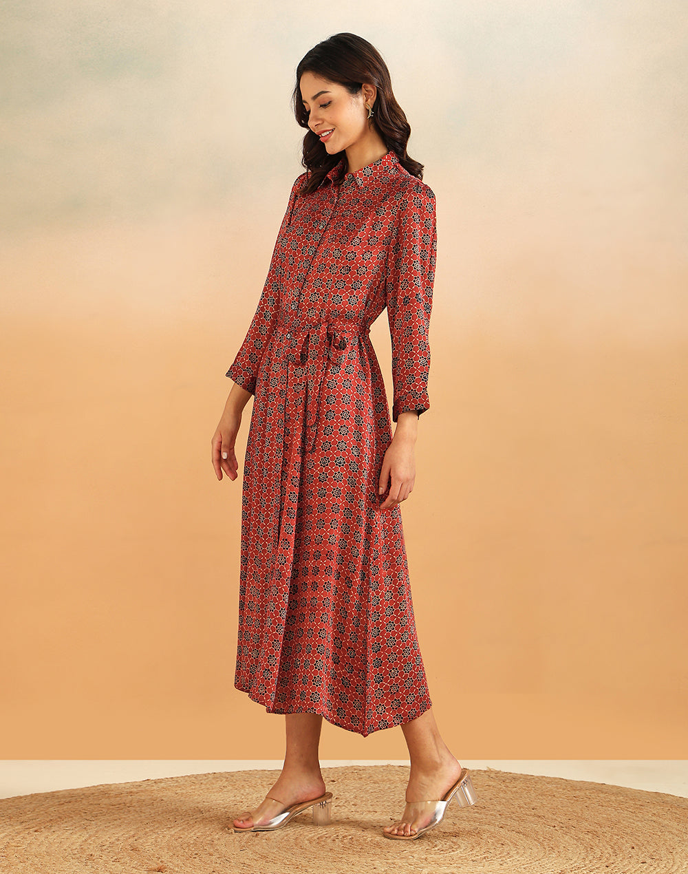 Red Rayon Blend Ajrakh Maxi